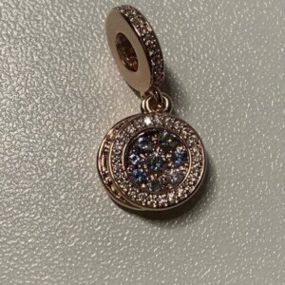 Pandora Sparkling Blue Disc Double Dangle Charm - Picture 5 of 5